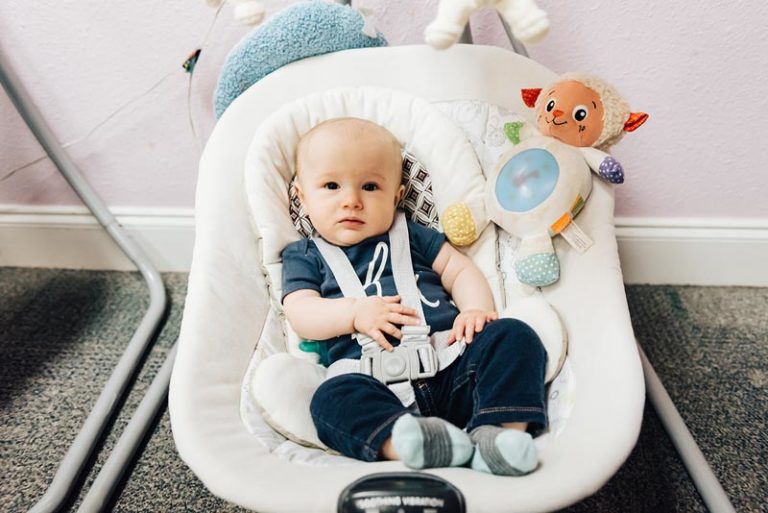 Infant in a bouncer seat in the infant classroom at Beary Cherry Tree