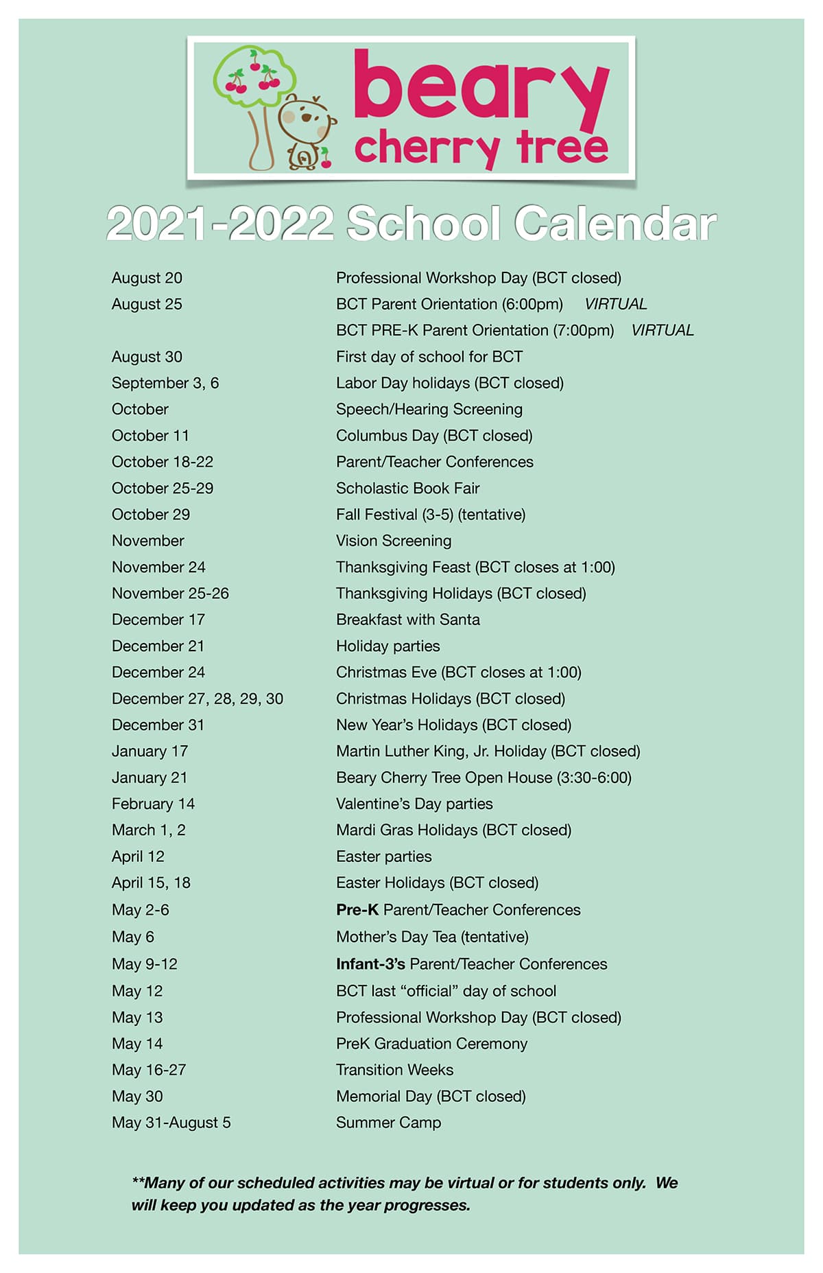 2021 2022 BCT Calendar